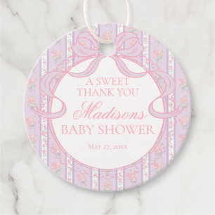 Etiquetas Para Recuerdos Círculo de Baby Shower Floral Antiguo Morado Elega