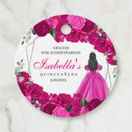 Etiquetas Para Recuerdos Círculo de Quinceanera floral rosa y plateado de F