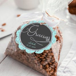 Etiquetas Para Recuerdos Círculo Gracias Bebé Plata Azul Regalo de Confetti