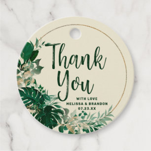 Etiquetas Para Recuerdos Círculo Tropical Verde y Oro Wreath Gracias