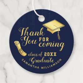 Etiquetas Para Recuerdos Clase 2025 Azul marino y oro Gracias graduación