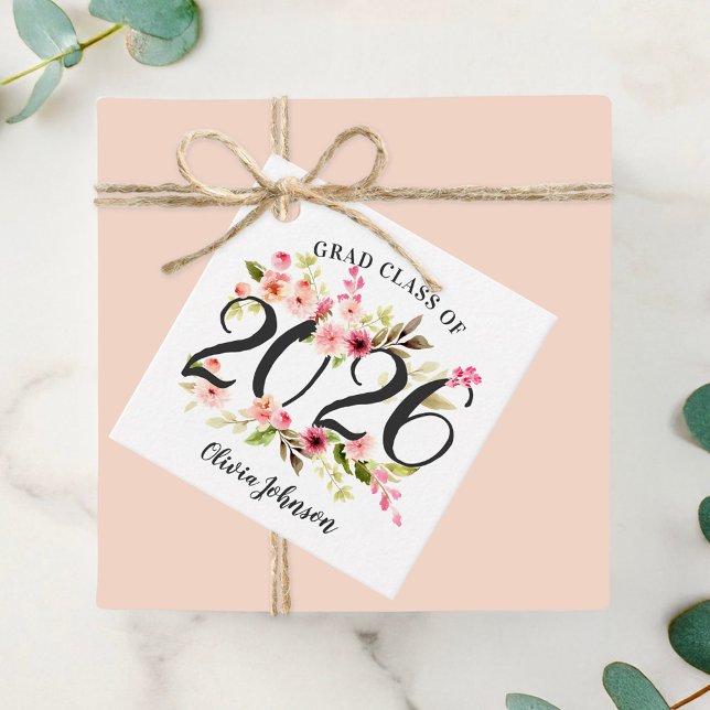 Etiquetas Para Recuerdos Clase de Graduación de Flores de Agua Rosa 2025 (Subido por el creador)