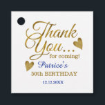 Etiquetas Para Recuerdos Clásico Blue Gold Heart 50th Birthday Gracias<br><div class="desc">50 cumpleaños gracias a las etiquetas favores en la elegante tipografía azul y oro y corazones purpurinas de oro .</div>