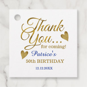 Etiquetas Para Recuerdos Clásico Blue Gold Heart 50th Birthday Gracias