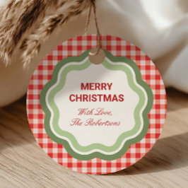 Etiquetas Para Recuerdos Clásico de Navidad Personalizado en Cuadros Rojos