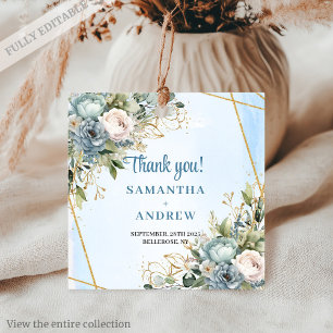 Etiquetas Para Recuerdos Classic Dusty Blue Flowers Gold Purpurina Favor Et