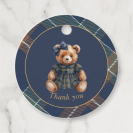Etiquetas Para Recuerdos Classic Navy Plaid Teddy Bear Girl Birthday 