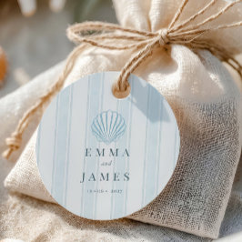 Etiquetas Para Recuerdos Coastal Seashell White Blue Wedding 