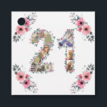 Etiquetas Para Recuerdos Collage de fotos Big 21st Birthday Pink Flower Whi<br><div class="desc">Crea un collage de seis fotos del vigésimo primer cumpleaños en una forma número veinte. Decorada con hermosas y encantadoras acuarelas,  flores rosas y vegetación. Gran regalo de cumpleaños número 21 para las mujeres. Collage fotográfico personalizado número 21 para un producto único y muy especial.</div>