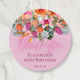 Etiquetas Para Recuerdos Colorful Tropical Flowers Disco Balls Neon Glow