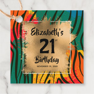Etiquetas Para Recuerdos Colorida impresión de animales 21º cumpleaños pers