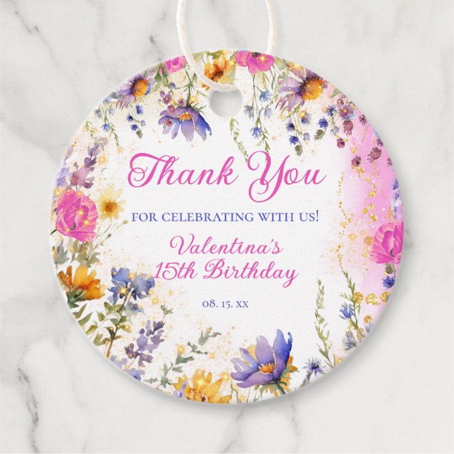 Etiquetas Para Recuerdos Colorido Fiesta de té de cumpleaños con flores ros (Anverso)