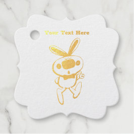 Etiquetas Para Recuerdos Conejo blanco lindo delineado en umbras de oro de 