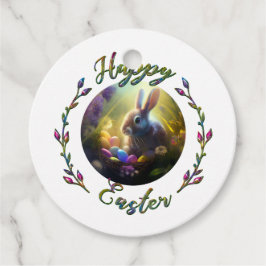 Etiquetas Para Recuerdos Conejo de Pascua y pollo con cestas de huevos