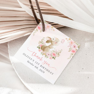 Etiquetas Para Recuerdos Conejo, Mariposa, Flores Rosadas, Primer Cumpleaño
