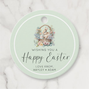 Etiquetas Para Recuerdos Conejo Mint Green Happy Easter