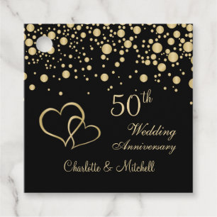 Etiquetas Para Recuerdos Confeti dorado, 50 años Boda de corazones