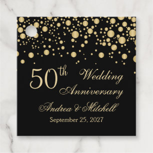 Etiquetas Para Recuerdos Confeti dorado en el 50 aniversario negro de los B