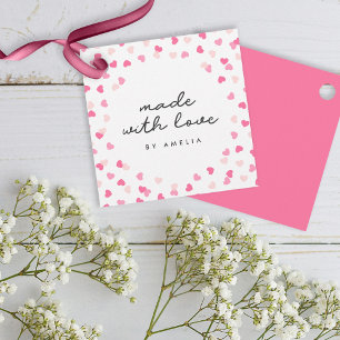 Etiquetas Para Recuerdos Confetti De Corazón Rosa Disperso Hecho Con Amor