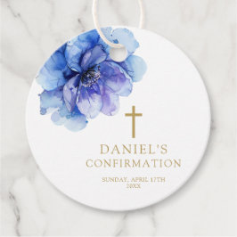 Etiquetas Para Recuerdos Confirmación floral moderna de color azul turbio