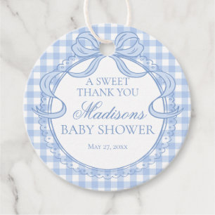Etiquetas Para Recuerdos Coqueta de cuadros azules Baby Shower Círculo