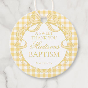 Etiquetas Para Recuerdos Coqueta lazo de gingham amarillo para bautizo redo