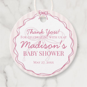 Etiquetas Para Recuerdos Coqueta rosa Bow Pastel Baby Shower rayado