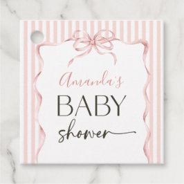 Etiquetas Para Recuerdos Coquette Pink Bow Wavy Stripe Girl Baby Shower