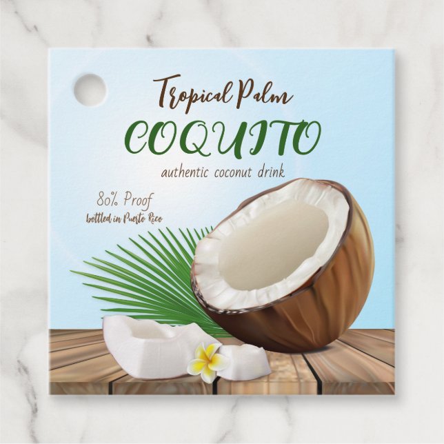 Etiquetas Para Recuerdos Coquito Coconut Tropical (Anverso)