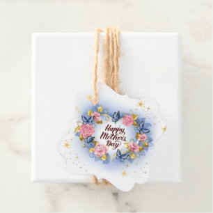 Etiquetas Para Recuerdos Corazón de Mariposa de Rosa Floral Feliz Día de la