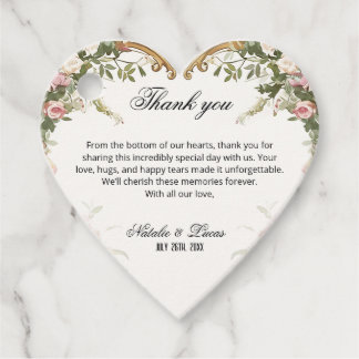 Etiquetas Para Recuerdos Corazón Floral Agradecimiento de Boda en Forma de