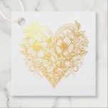 Etiquetas Para Recuerdos Corazón floral romántico<br><div class="desc">Bonitos florales en pegatinas de oro del corazón. Arte estilo tatuaje corazón floral. Etiquetas de regalo de boda.</div>