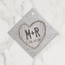 Etiquetas Para Recuerdos Corazón Tallado Rústico Iniciales Abedul Boda