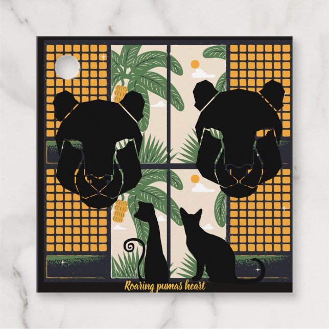 Etiquetas Para Recuerdos Corazones de Pumas rugientes (Anverso)