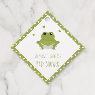 Etiquetas Para Recuerdos Corazones de rana verde Nombre Baby Shower