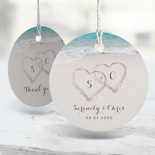 Etiquetas Para Recuerdos Corazones en la boda de la playa de destino de are