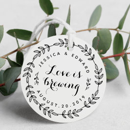 Etiquetas Para Recuerdos Corona de Follaje Amor está en Infusión Bodas Café