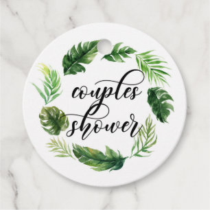Etiquetas Para Recuerdos Corona de hojas tropicales de acuarela para ducha