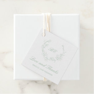 Etiquetas Para Recuerdos Corona de monograma verde salvia elegante boda