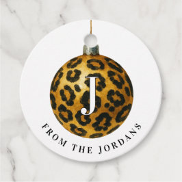 Etiquetas Para Recuerdos Corona de Navidad Monograma con Cresta de Leopardo