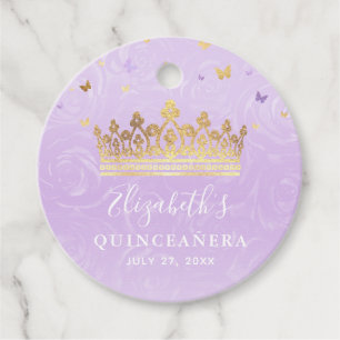 Etiquetas Para Recuerdos Corona de Oro Rosas Lilas Elegantes Quinceañera