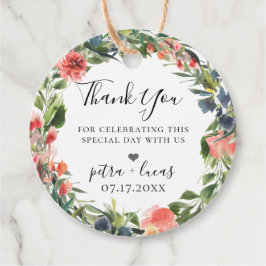 Etiquetas Para Recuerdos Corona floral botánica de coral navy