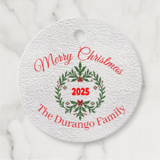 Etiquetas Para Recuerdos Corona floral festiva de Navidad personalizable