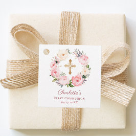 Etiquetas Para Recuerdos Corona floral rosa Primera Comunión DIY