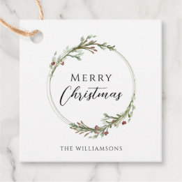 Etiquetas Para Recuerdos Corona minimalista de Feliz Navidad