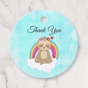 Etiquetas Para Recuerdos Corte Brown Sloth, meditando en una nube Gracias