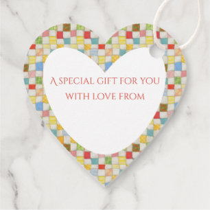 Etiquetas Para Recuerdos CRAZY QUILT Heart Gift Tags / White