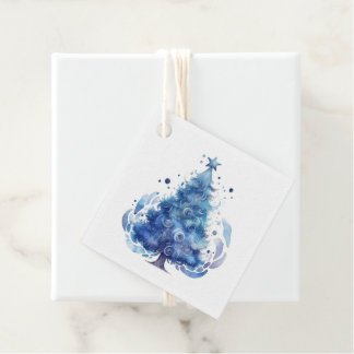 Etiquetas Para Recuerdos Crea Tu Propio Árbol de Navidad en Acuarela Azul