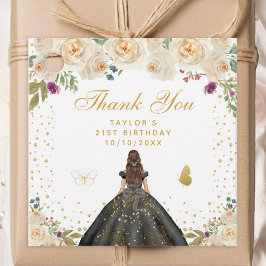 Etiquetas Para Recuerdos Cream Floral Brunette Hair Chica cumpleaños