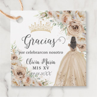 Etiquetas Para Recuerdos Crema de champagne Beige floral Princesa Quinceañe